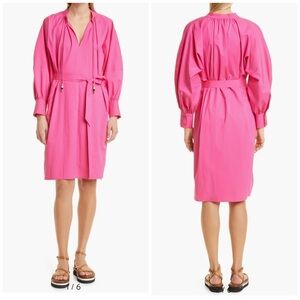 Boss Dapera Long Sleeve Cotton Blend Dress Size 6 Flamingo Poplin Travel Beach